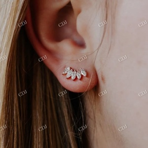 Pendientes de Botón Personalizados con Corte Marquesa, Claridad VVS, Oro de 14K, Diseño Nuevo al por Mayor, Regalo de Moda para Mujer - Product Image 3