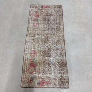 Turkish Vintage Rug, 1.7x4 ft Rug, <b>Brown</b> Red Solid <b>Wool</b> Rug - Product Image 1