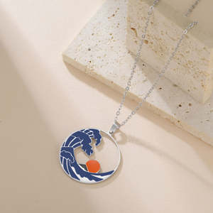 Colgante de Plata de Ley 925 con Moissanita y Ondas Marinas, Chapado en Oro de 14k, Collar de Esmalte, Joyería Vintage, Regalos para Mujeres y Hombres - Product Image 4