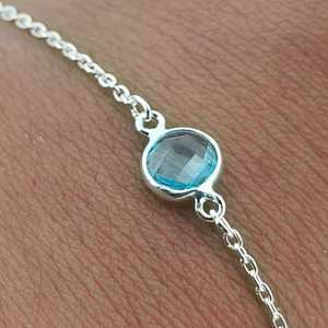 Handmade 925 Sterling <b>Silver</b> <b>Bracelet</b> with Blue Topaz Fashion Charm <b>Bracelets</b> - Product Image 2