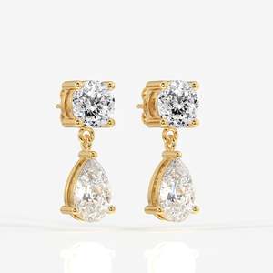 Boucles d'oreilles pendantes en diamant de laboratoire taillé portugais, or 14 carats, forme goutte d'eau, pour occasions de mariage - Product Image 2