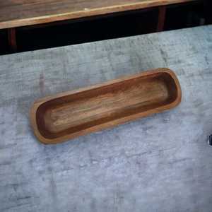 Bougie en bois brun antique bol long sculpté à la main ferme rustique décoratif en bois artisanat table de mariage de noël pièce maîtresse - Product Image 4