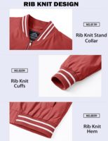 Chaqueta Bomber Larga Roja Personalizada para Hombre, Cuello Alto, Cierre de Cremallera, Resistente al Viento, Ropa Casual para Exteriores, Material de Lona y Poliéster, Color Sólido