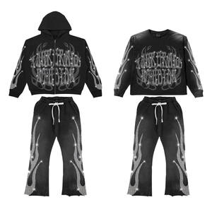 Chándal con diamantes de imitación y purpurina de diseño personalizado superventas ropa de calle pantalones de chándal acampanados - Product Image 5