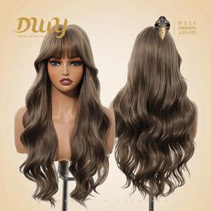 Madison-DWY 26-Inch MiraScalp Wavy Light <b>Brown</b> Glueless Synthetic Curly <b>Wig</b> for Women Loose Wave Transparent Lace - Product Image 3