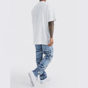 Denim personnalisé usine gros Street Trend hommes hip-hop Joggier pantalons de survêtement High Street Style respirant taille élastique lâche - Product Image 3