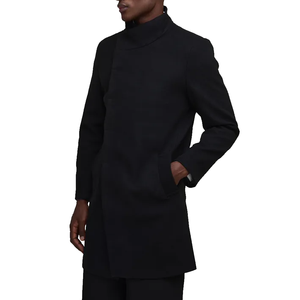 Modern <b>Black</b> Long Double Breasted Button Funnel Neck 100% Wool Knitted Seamless Fusing Regular Fit Breathable Eco-Friendly <b>Men's</b> - Product Image 1