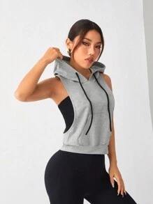 Haute qualité Logo personnalisé femmes sans manches à capuche Gym Stringer séchage rapide Jersey débardeurs hiver été doublé printemps - Product Image 2