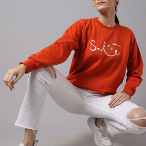 Logo sweat coton femmes col rond pull pull surdimensionné impressions personnalisées sweat broderie personnalisée vêtements - Product Image 1