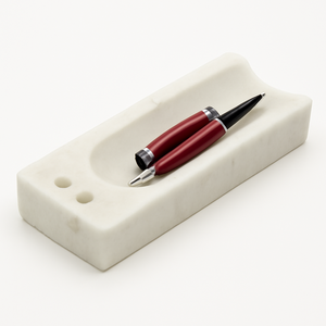 ถาดปากกาหินอ่อนสีขาวคลาสสิกพร้อมที่ใส่ปากกาสองอันที่จัดระเบียบโต๊ะอย่างหรูหราสำหรับเครื่องมือการเขียนและที่เก็บปากกาในสำนักงาน - Product Image 4