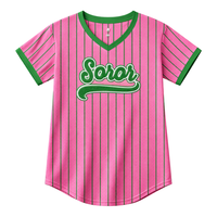 Maillot de baseball personnalisable rose/vert pour femmes, col en V, 100 % polyester, antibactérien, respirant, séchage rapide, sur mesure