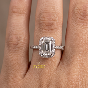 <b>Emerald</b> Cut Halo Engagement <b>Ring</b> in 925 Sterling <b>Silver</b> Pave Diamond Bridal <b>Ring</b> - Product Image 5