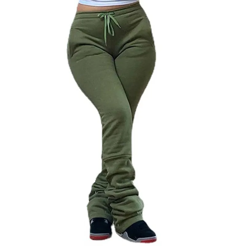 Pantaloni della tuta impilati con Logo personalizzato pantaloni sportivi autunnali alla moda pantaloni con coulisse Casual a vita alta da donna pantaloni impilati