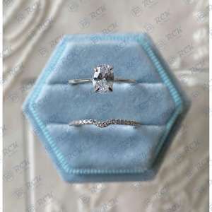 1.00 CTW ovale coupe classique broche réglage ensemble de mariée bague Moissanite pour femmes/cadeau d'anniversaire 18K or massif - Product Image 5