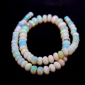 Cuentas sueltas de piedras preciosas de fuego múltiples naturales de ópalo australiano, cuentas redondas lisas, tamaño 5x9 de longitud, cuentas de ópalo australiano de 13 pulgadas - Product Image 1