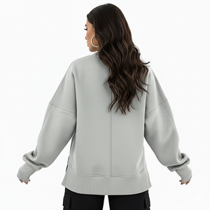 Haut de gamme fendu femmes sweat 100% coton matériel respirant goutte épaule col rond sur mesure Logo impression - Product Image 2