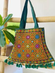 Women's Stylish Bohemian Cotton Messenger Bag Hand Embroidered <b>Mirror</b> Work <b>Chains</b> Durable Zipper Closure Eco-Friendly Portable - Product Image 5