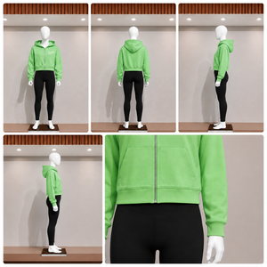 เสื้อสเวตเชิ้ตครอปสีเขียวมีฮู้ดสำหรับผู้หญิง แขนยาว ผ้าถัก ใส่สบาย ระบายอากาศได้ดี เป็นมิตรกับสิ่งแวดล้อม ผลิตจากผ้าฝ้าย 100% เหมาะสำหรับฤดูหนาว - Product Image 6