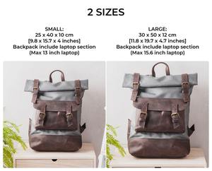 Sac à dos de luxe en cuir et toile, décontracté, vintage, pour les voyages en plein air, l'école, l'ordinateur portable, grande capacité, écologique, fabriqué en usine LCBP-0184 - Product Image 3