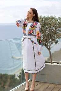 2025 diseñador de primavera gran oferta patrón personalizado bordado Floral elegante Simple estilo bohemio 100% vestido de mujer de algodón de lino - Product Image 5