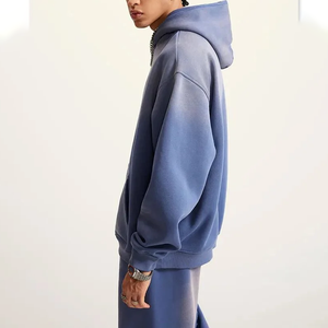 Ensemble deux pièces personnalisé pour homme, pantalon évasé uni imprimé vintage, survêtement délavé à l'acide et effet soleil, avec sweat à capuche et joggers - Product Image 6