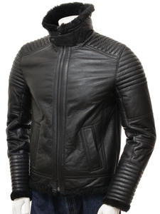 Chaqueta Bomber de Piel de Oveja Genuina para Hombre, Hecha a Medida, de Invierno, Alta Calidad, Talla XL, Impermeable, Transpirable, Negra, con Forro de Borrego - Product Image 4
