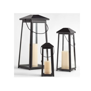 Linterna de hierro de Color negro con portavelas decorativo de vidrio linterna colgante para decoración de iluminación de jardín interior al aire libre - Product Image 3