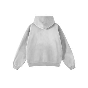 Pull à capuche personnalisé poids lourd en détresse Streetwear régulier lavage à l'acide surdimensionné strass fermeture éclair automne brodé hiver - Product Image 4