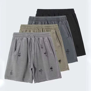 Shorts en coton uni personnalisés, délavés, pour hommes, streetwear, hip-hop, coton lourd, molleton français, cordon de serrage - Product Image 6