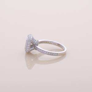 IGI Certified Round Halo Pave Diamond Engagement-Wedding Ring in <b>Solid</b> 925 Sterling <b>Silver</b> - Product Image 2