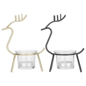 Bougeoir en métal Forme de cerf Tasse en verre faite à la main Conception personnalisée Finition or et noir Décoration polyvalente Éclairage Inde - Product Image 1