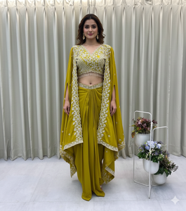 Unity Luxure Premium Georgette Embroidered <b>Cape</b> Dhoti Set for <b>Women</b> Luxury Festive & Party Wear Ensemble - Product Image 1