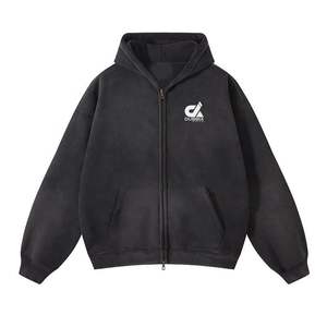 Sudadera con cremallera personalizada Unisex Boxy Zipper Blanks 450 Gsm Sudadera con capucha 100% algodón Heavyweight Fleece recortada Hombres Zip up Sudaderas con capucha para hombres - Product Image 2