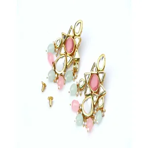 Conjunto de Joyería Fina Pink Tumble Polki para Mujer, Collar de Gargantilla Vintage de Lujo con Pendientes y Maang Tikka, Chapado en Oro - Product Image 4