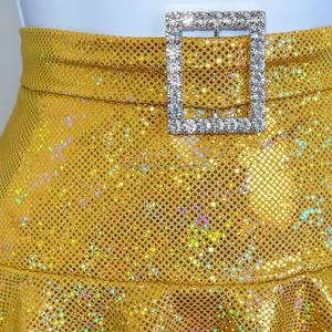 Ensemble de vêtements de festival dorés métalliques brillants, tenue de rave sexy 3 pièces, haut de bikini scintillant pour femme, boléro et mini-jupe, costume de danse - Product Image 4