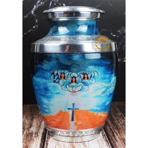 Urne en aluminium faite à la main pour cendres urne pour cendres humaines peinte en bleu avec une dame urnes de crémation pour animaux de compagnie cendres souvenir funéraire - Product Image 1