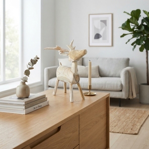 Escultura de ciervo de madera artesanal, estatua de animal tallada en teca rústica, reno, ciervo, decoración para mesa o suelo, unidades decorativas para espacios. - Product Image 3