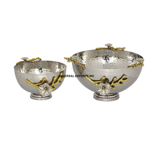 Ensemble de deux bols à chocolat martelés, forme ronde, luxe, écologiques, en métal poli miroir, bol à bonbons - Product Image 1