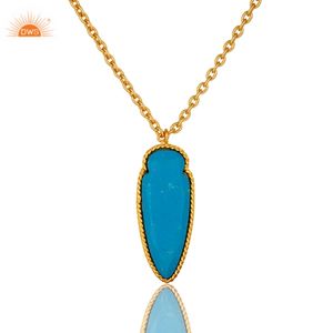 Collier avec pendentif flèche en pierre précieuse turquoise naturelle plaqué or 18 carats, dernier modèle fait à la main, fabricant de bijoux fins Demi - Product Image 1