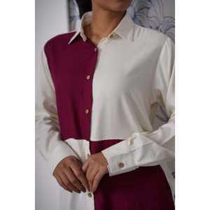 Ensemble 2 pièces en satin 100 % coton bicolore pour femme (chemise et pantalon) longueur genou, décoré de boutons, tenue d'été - Product Image 5