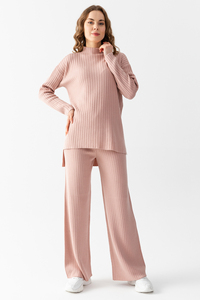 Ensemble de survêtement deux pièces en tricot pour femme Ensemble pull et pantalon surdimensionnés à col roulé uni de haute qualité Tricots texturés doux - Product Image 6