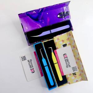 Pince à épiler pour cils en acier inoxydable de haute qualité, à pointe fine à 90 degrés, avec isolation par revêtement en poudre de différentes couleurs - Product Image 1