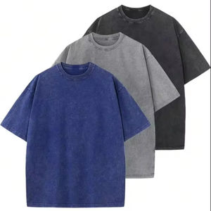 T-shirts en coton pour hommes surdimensionnés unisexes Vintage Tee Casual Loose Acid Wash Tshirt Solid Basic Tee Tops T Shirt - Product Image 1