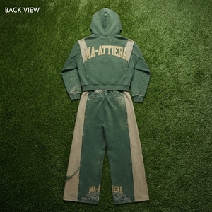 Ensemble survêtement personnalisé pour femme, vert foncé, avec sweat à capuche court zippé et pantalon de jogging large en molleton de coton, vente en gros OEM - Product Image 5