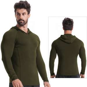 Ustomized-Camiseta deportiva con capucha para hombre, ropa de compresión con manga larga, para correr y gimnasio - Product Image 1