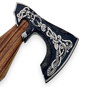 2024 personnalisé à la main Viking hache haute qualité industriel en acier tête Pizza Cutter bricolage bois Camping Offre Spéciale vente entière cuir - Product Image 3