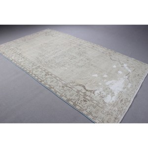 Grand tapis turc vintage 5,9x10,4 pieds, tapis en laine unie gris bleu - Product Image 4