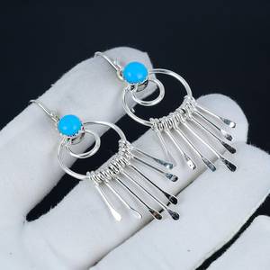 Boucles d'oreilles en argent sterling 925 avec pierre précieuse turquoise endormie, bijoux fantaisie, cadeau de fiançailles pour femmes - Product Image 6