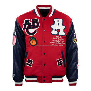 Chaqueta Varsity Personalizada para Hombre, Cuerpo de Lana, Mangas de Cuero Genuino, Bordado con Letras, Estilo Béisbol, Color Rojo - Product Image 1