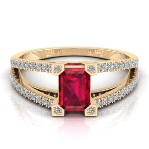 Bague solitaire en argent sterling 925 certifié GRA avec moissanite et rubis taille émeraude, bijoux fins certifiés GRA REYES - Product Image 6